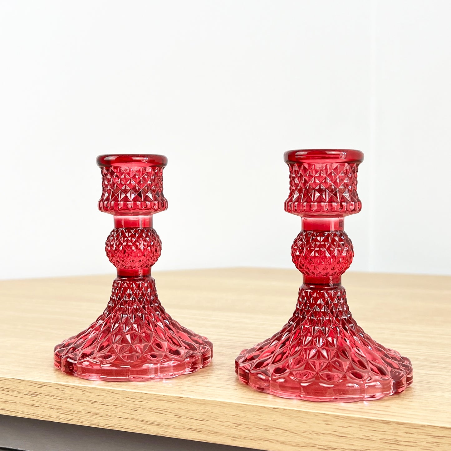 Set of 2 Glass Candlestick Holders – Funky Pink