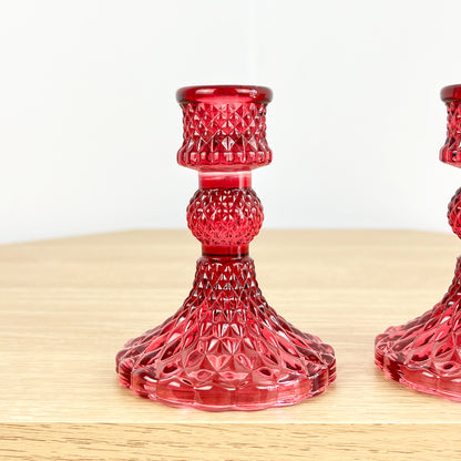 Set of 2 Glass Candlestick Holders – Funky Pink