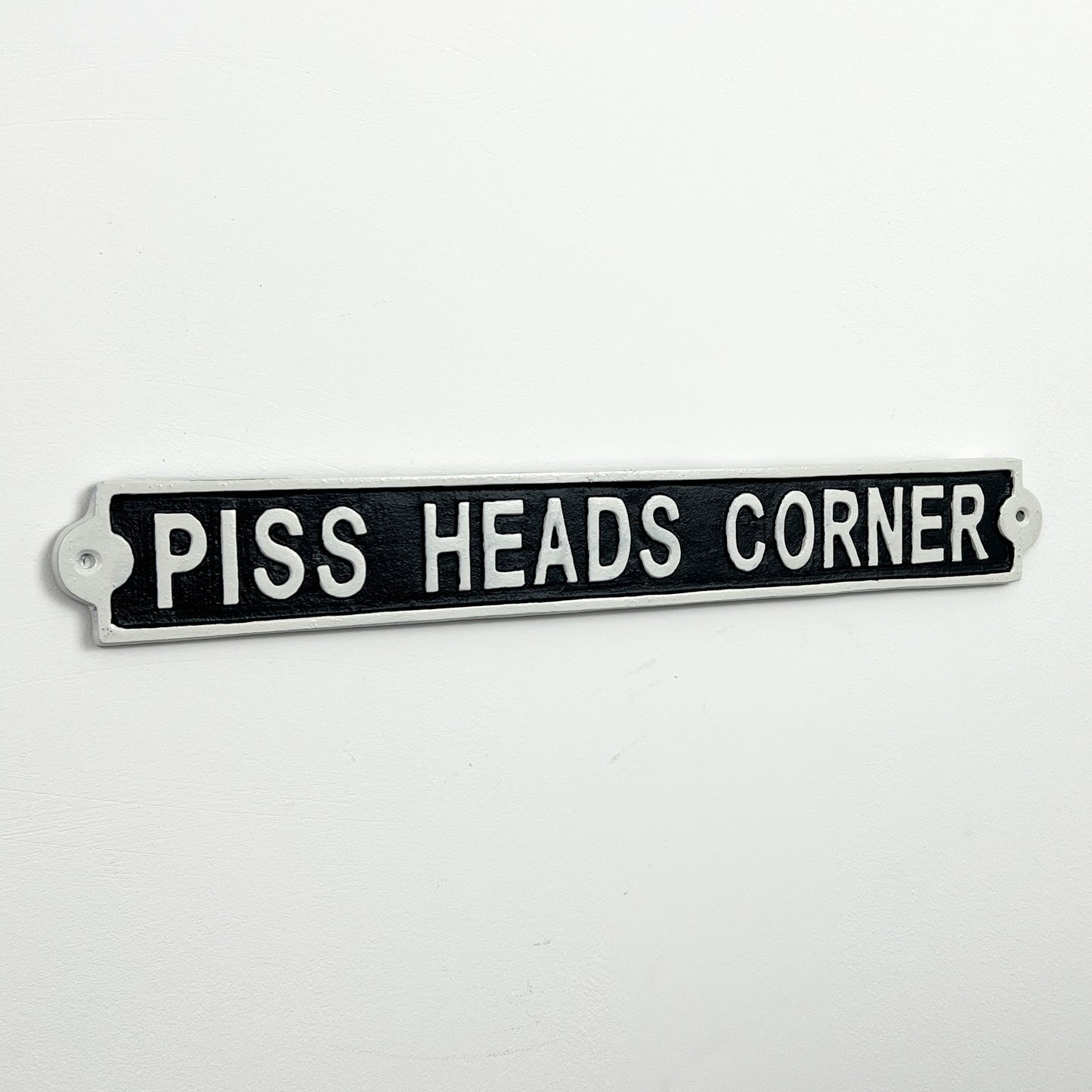 45cm Cast Iron 'Piss Heads Corner' Wall Sign / Plaque