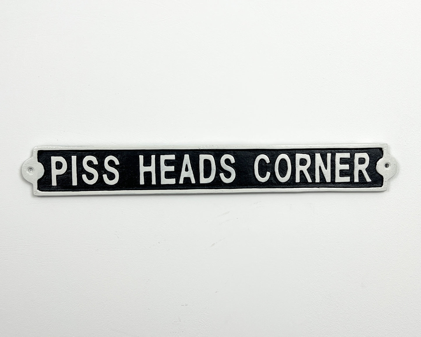 45cm Cast Iron 'Piss Heads Corner' Wall Sign / Plaque