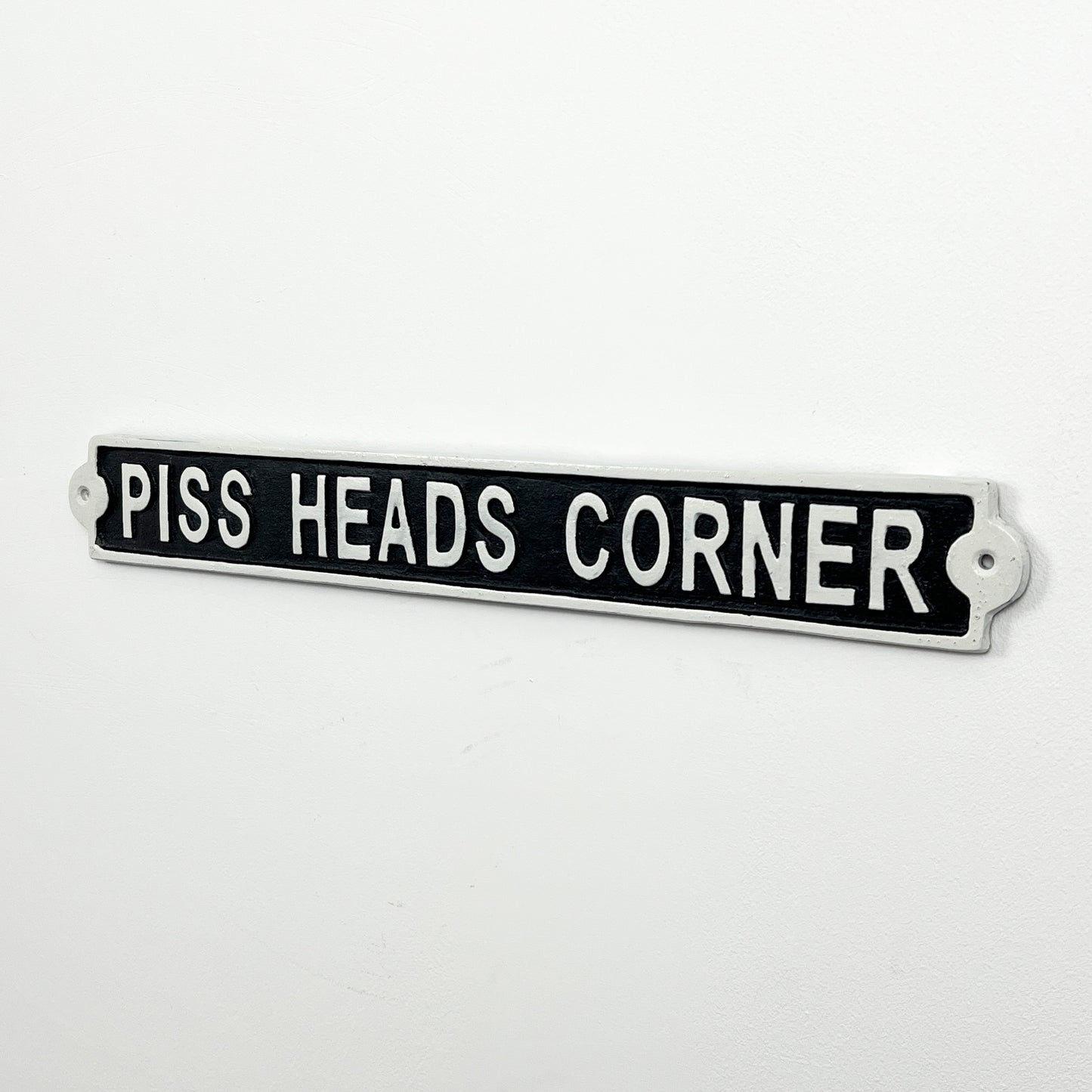 45cm Cast Iron 'Piss Heads Corner' Wall Sign / Plaque