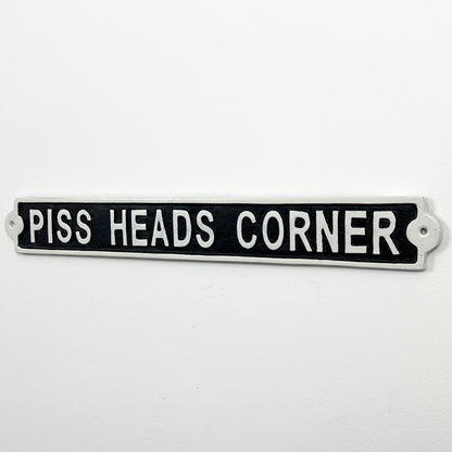 45cm Cast Iron 'Piss Heads Corner' Wall Sign / Plaque