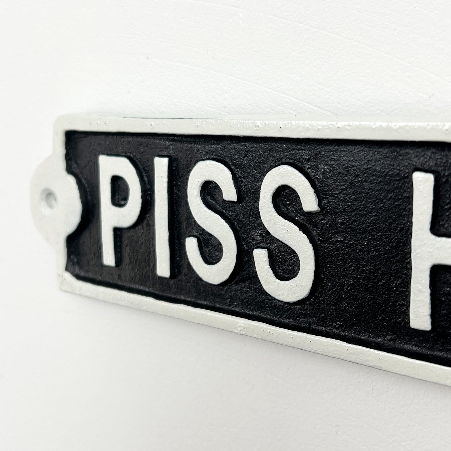 45cm Cast Iron 'Piss Heads Corner' Wall Sign / Plaque