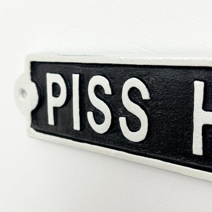 45cm Cast Iron 'Piss Heads Corner' Wall Sign / Plaque