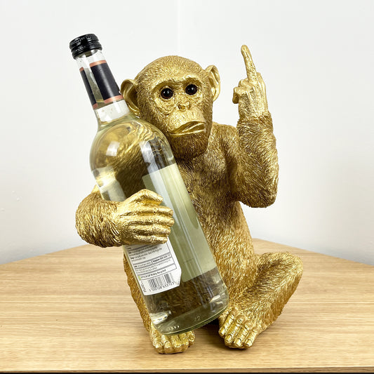 Rude 'Up Yours' Monkey Wine Bottle Holder - Gold