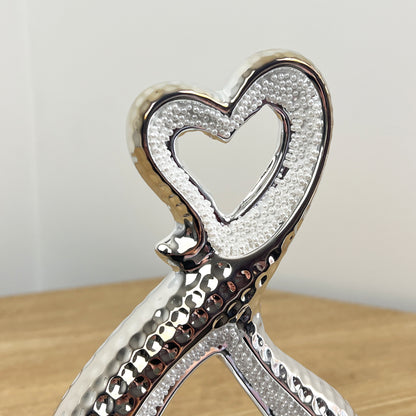 23cm Silver Abstract Pearl Heart Sculpture – Ceramic