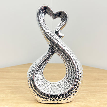 23cm Silver Abstract Pearl Heart Sculpture – Ceramic