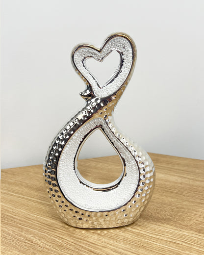 23cm Silver Abstract Pearl Heart Sculpture – Ceramic