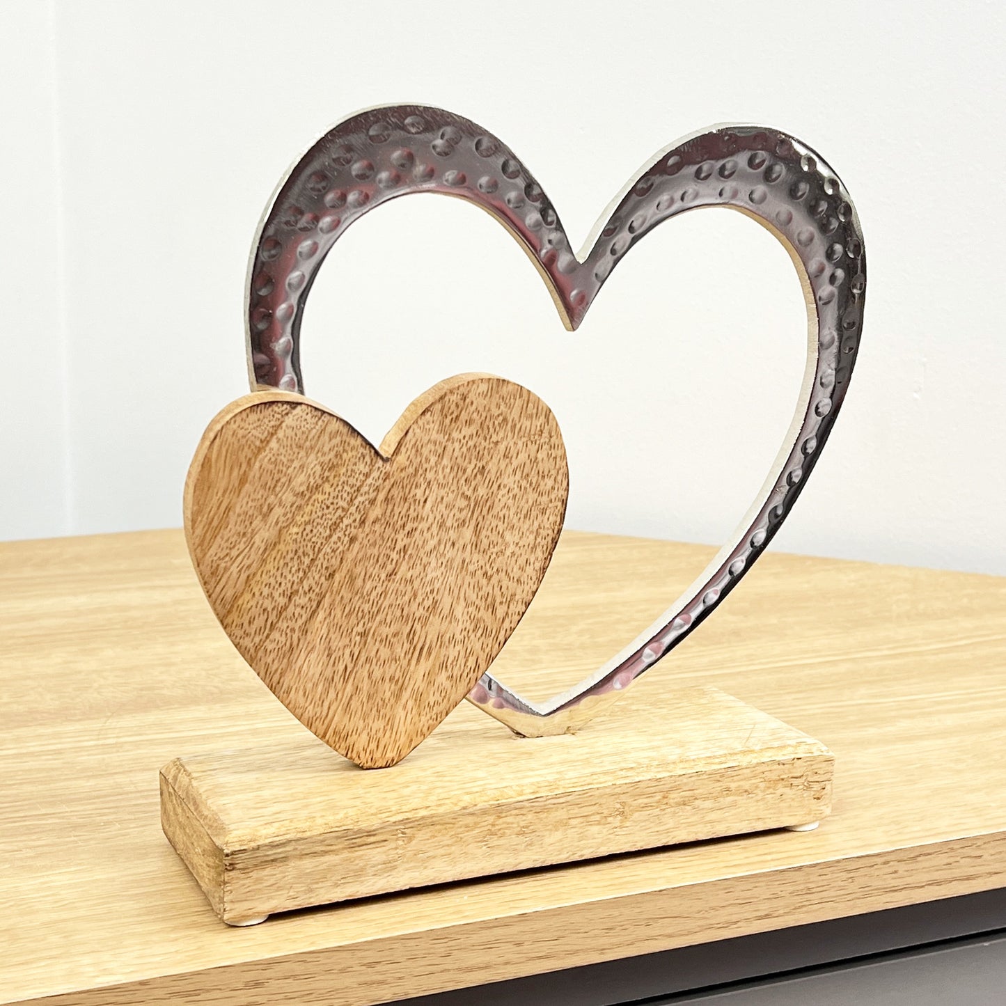 21cm Double Hearts Sculpture on Wooden Base