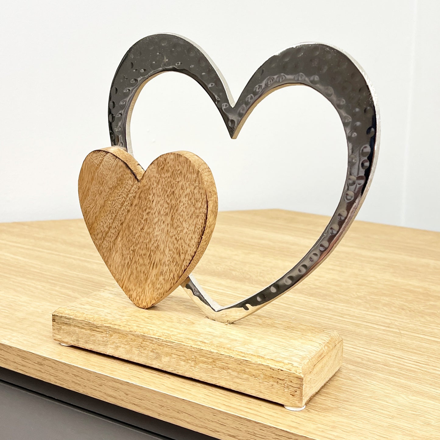 21cm Double Hearts Sculpture on Wooden Base