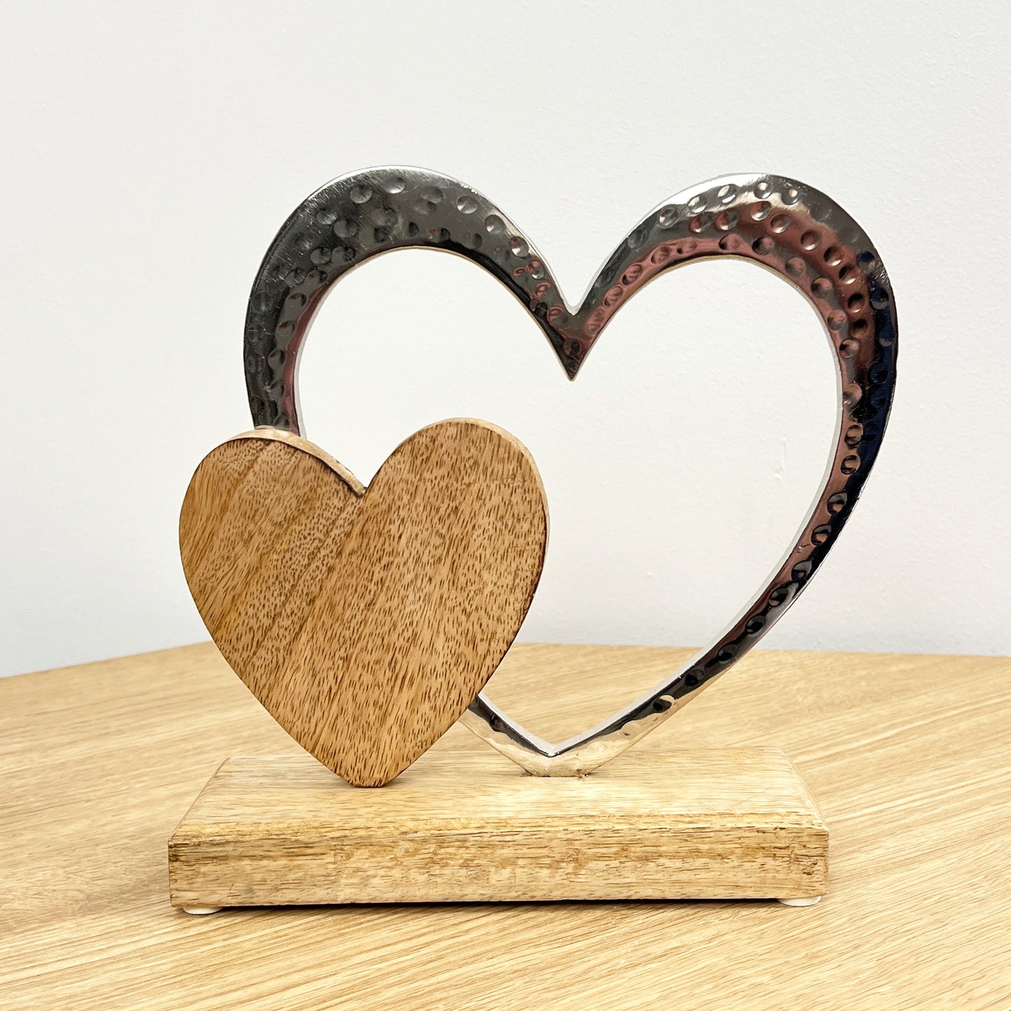 21cm Double Hearts Sculpture on Wooden Base