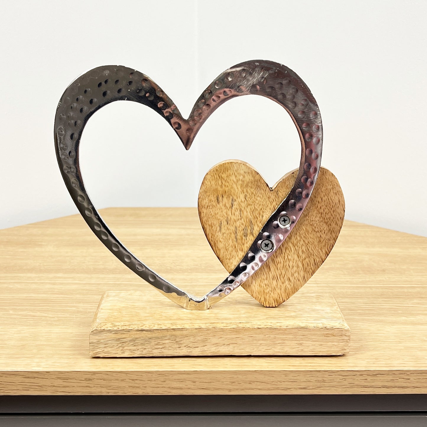 21cm Double Hearts Sculpture on Wooden Base