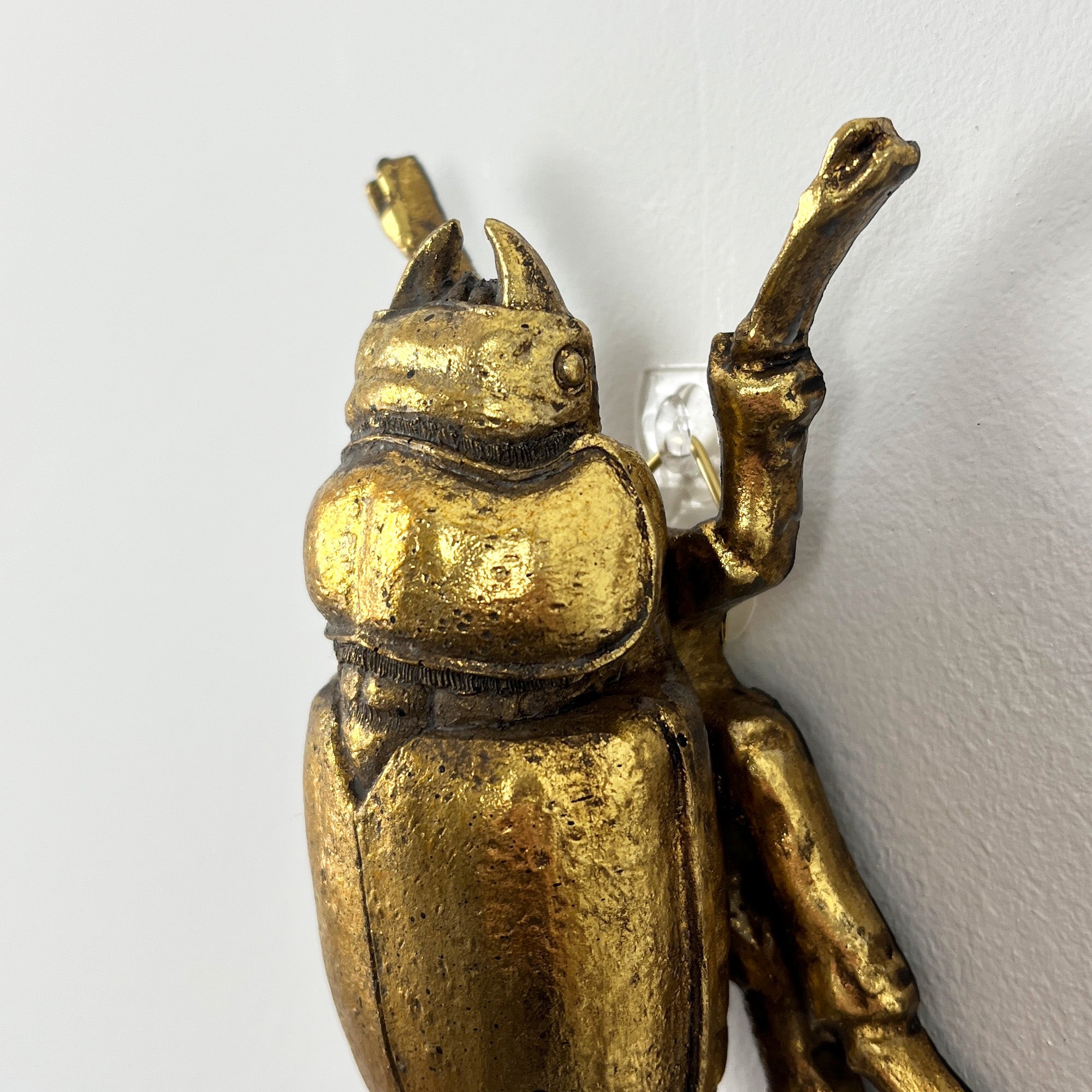 12cm Scarab Stag Beetle Wall Art Decoration - Gold