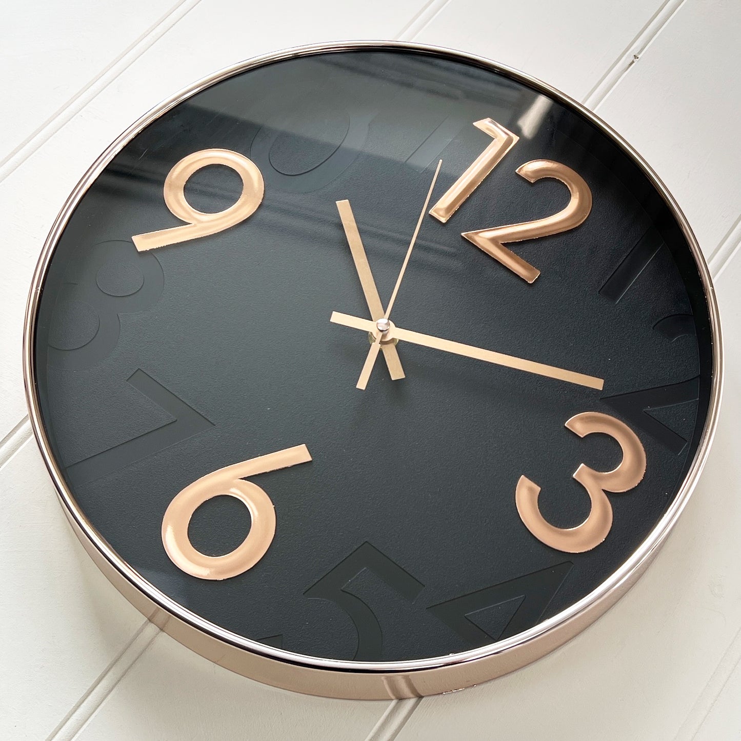 30cm Round Wall Clock - Black / Rose Gold