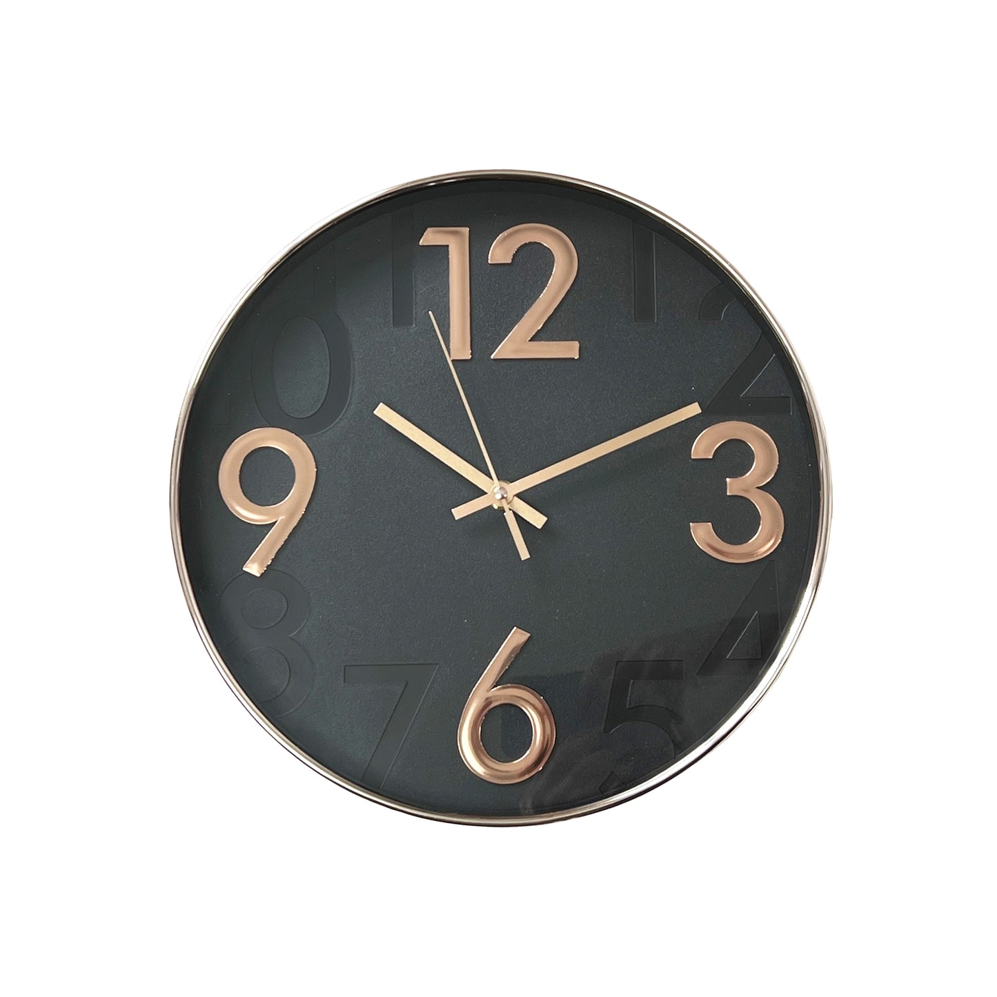 30cm Round Wall Clock - Black / Rose Gold
