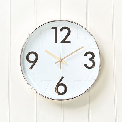 30cm Round Wall Clock - White / Rose Gold