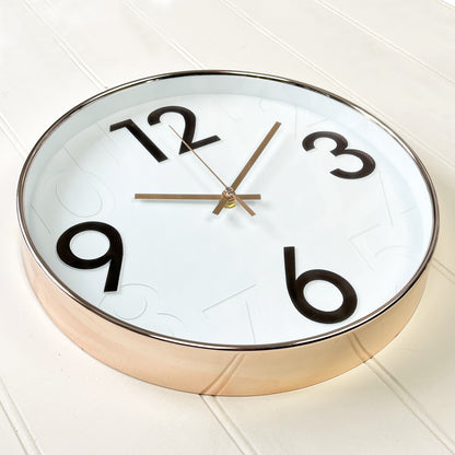 30cm Round Wall Clock - White / Rose Gold