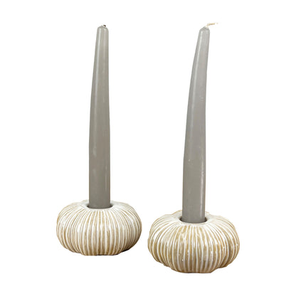 Pair of Pumpkin Candle Holders - Ceramic