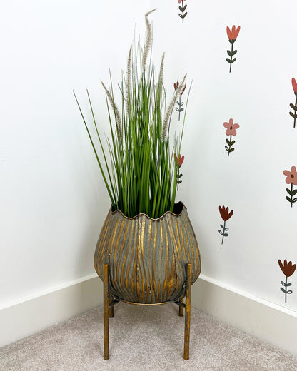 38cm Tall Large Indoor Floor Planter - Gold