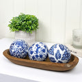Set of 3 10cm Ornamental Decorative Balls for Bowls – White & Blue