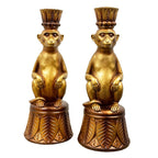 Set of 2 Gold Monkey Candle Stick Holders - Resin