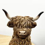 16cm Sitting Highland Cow Ornament - Resin