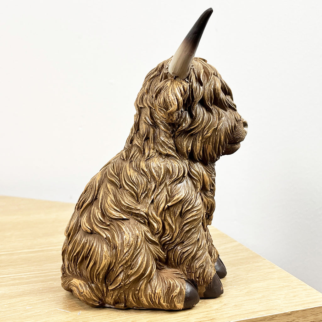 16cm Sitting Highland Cow Ornament - Resin