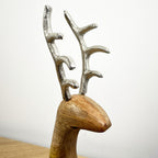 23.5cm Tall Sitting Wooden Stag / Reindeer Ornament - Wood