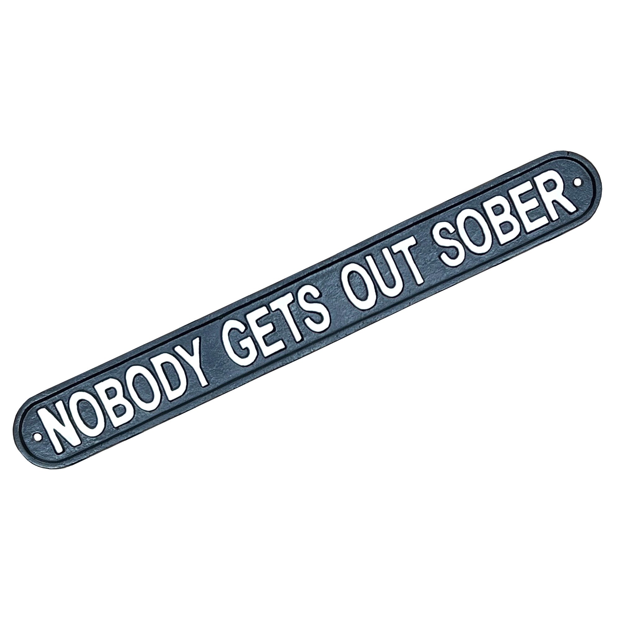 48.5cm Large Cast Iron 'Nobody Get's Out Sober' Wall Sign / Plaque