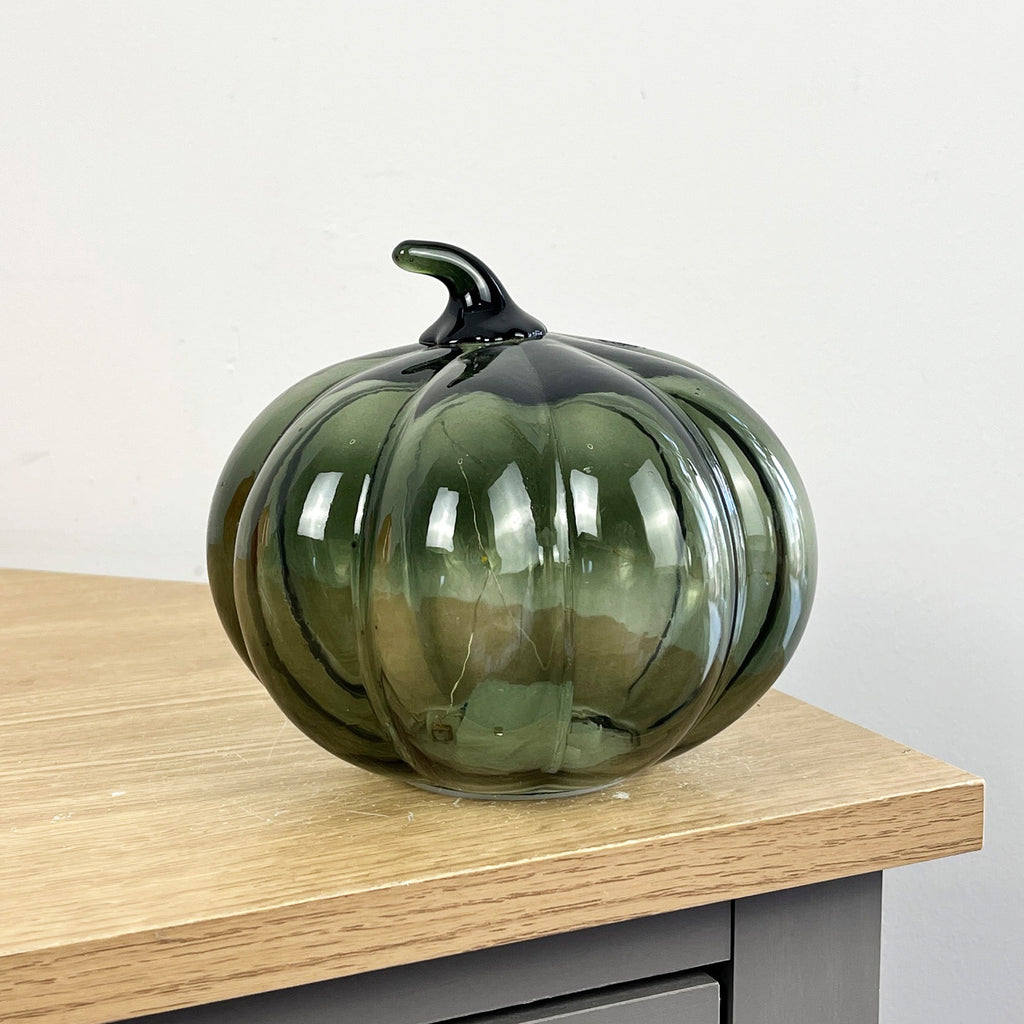 13.5cm Green Glass Pumpkin Ornament / LED Mood Light