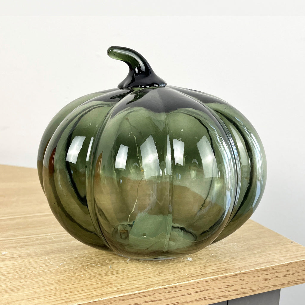 13.5cm Green Glass Pumpkin Ornament / LED Mood Light