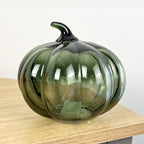 13.5cm Green Glass Pumpkin Ornament / LED Mood Light