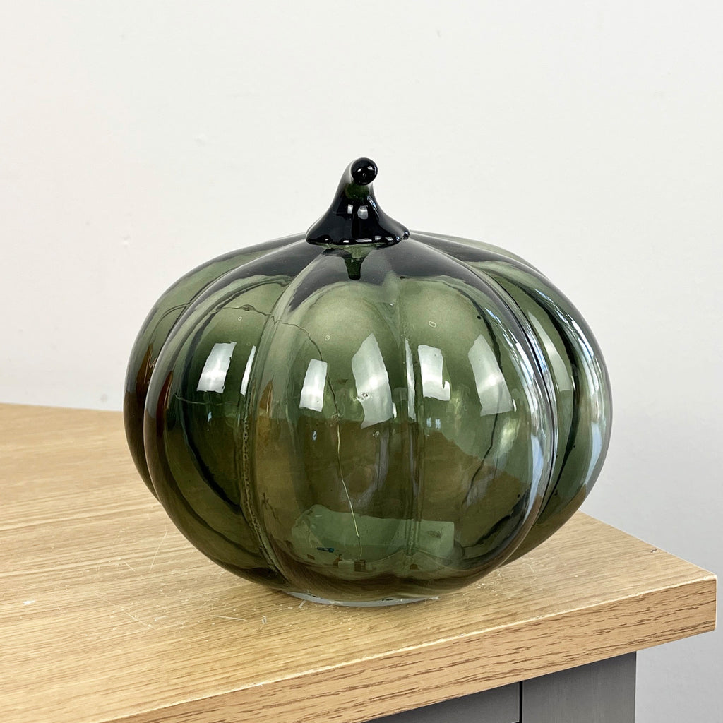 13.5cm Green Glass Pumpkin Ornament / LED Mood Light