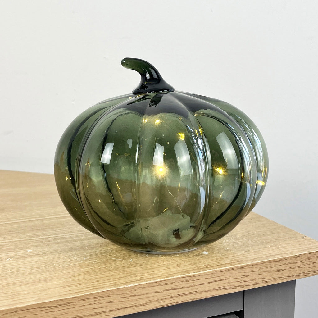 13.5cm Green Glass Pumpkin Ornament / LED Mood Light
