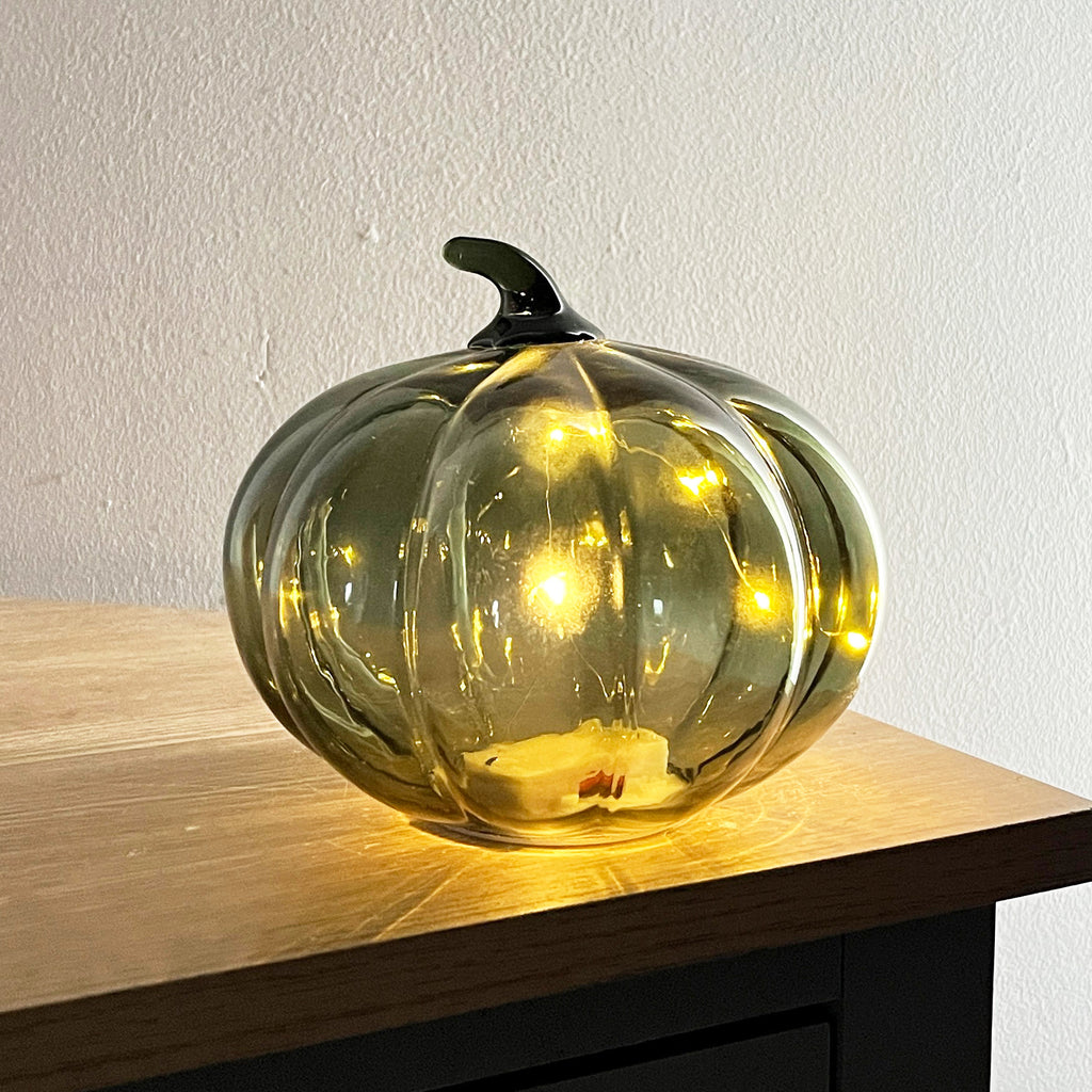13.5cm Green Glass Pumpkin Ornament / LED Mood Light
