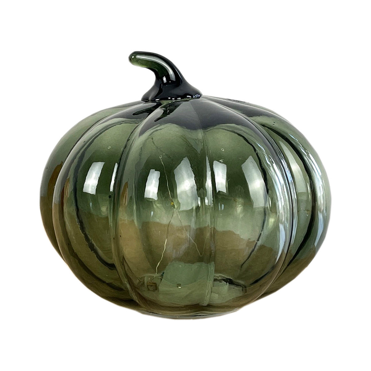 13.5cm Green Glass Pumpkin Ornament / LED Mood Light