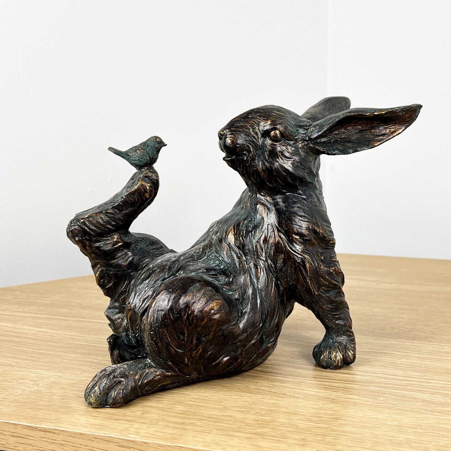 Rabbit with Bird on Foot Ornament - Resin