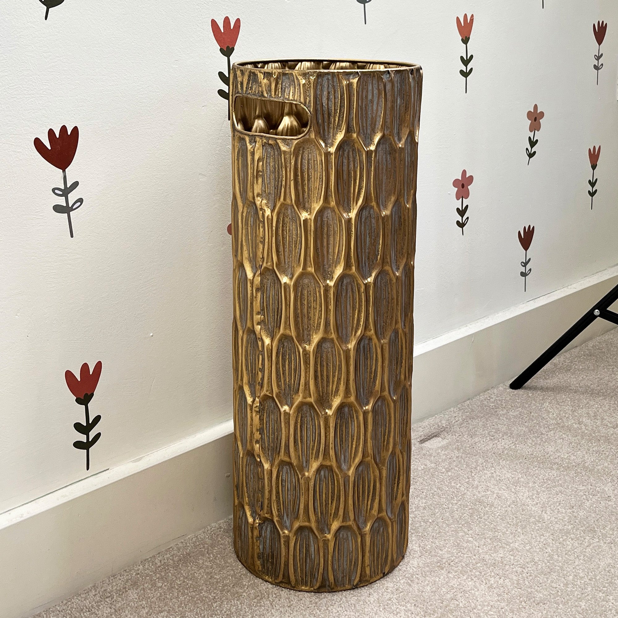 55.5cm Large Indoor Umbrella Stand / Holder - Antique Gold Finish
