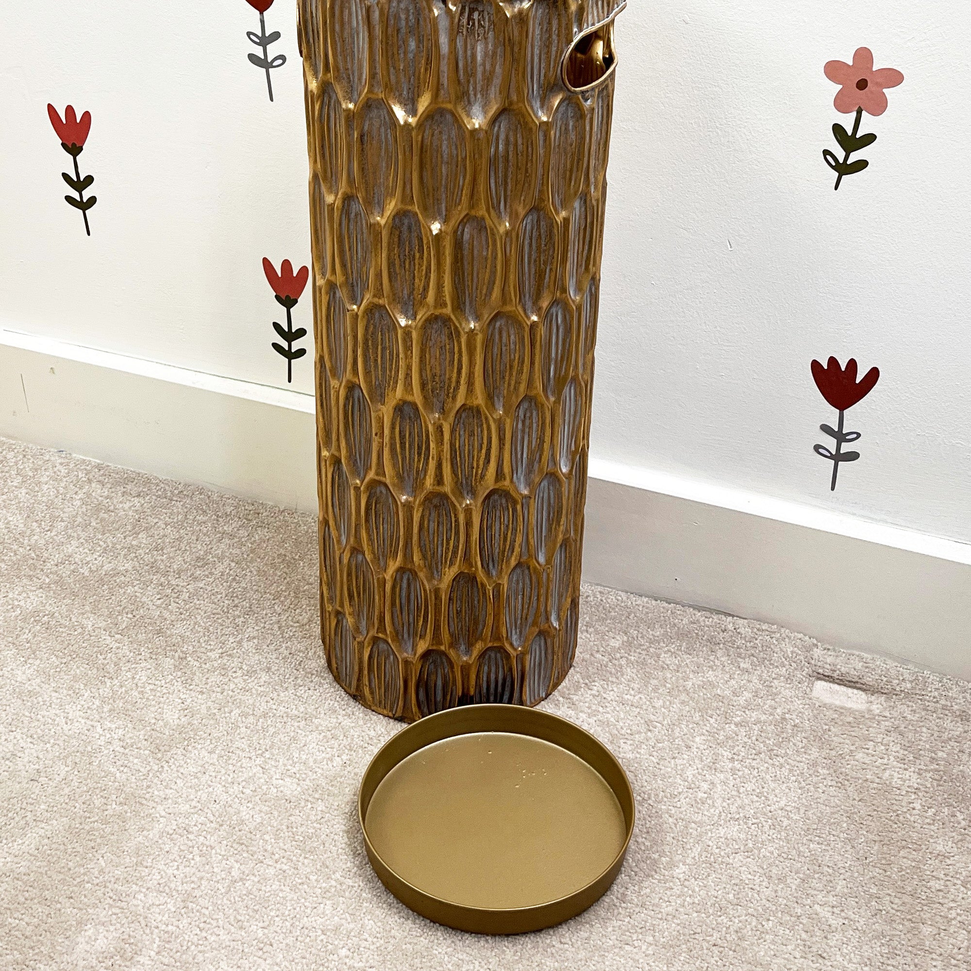 55.5cm Large Indoor Umbrella Stand / Holder - Antique Gold Finish