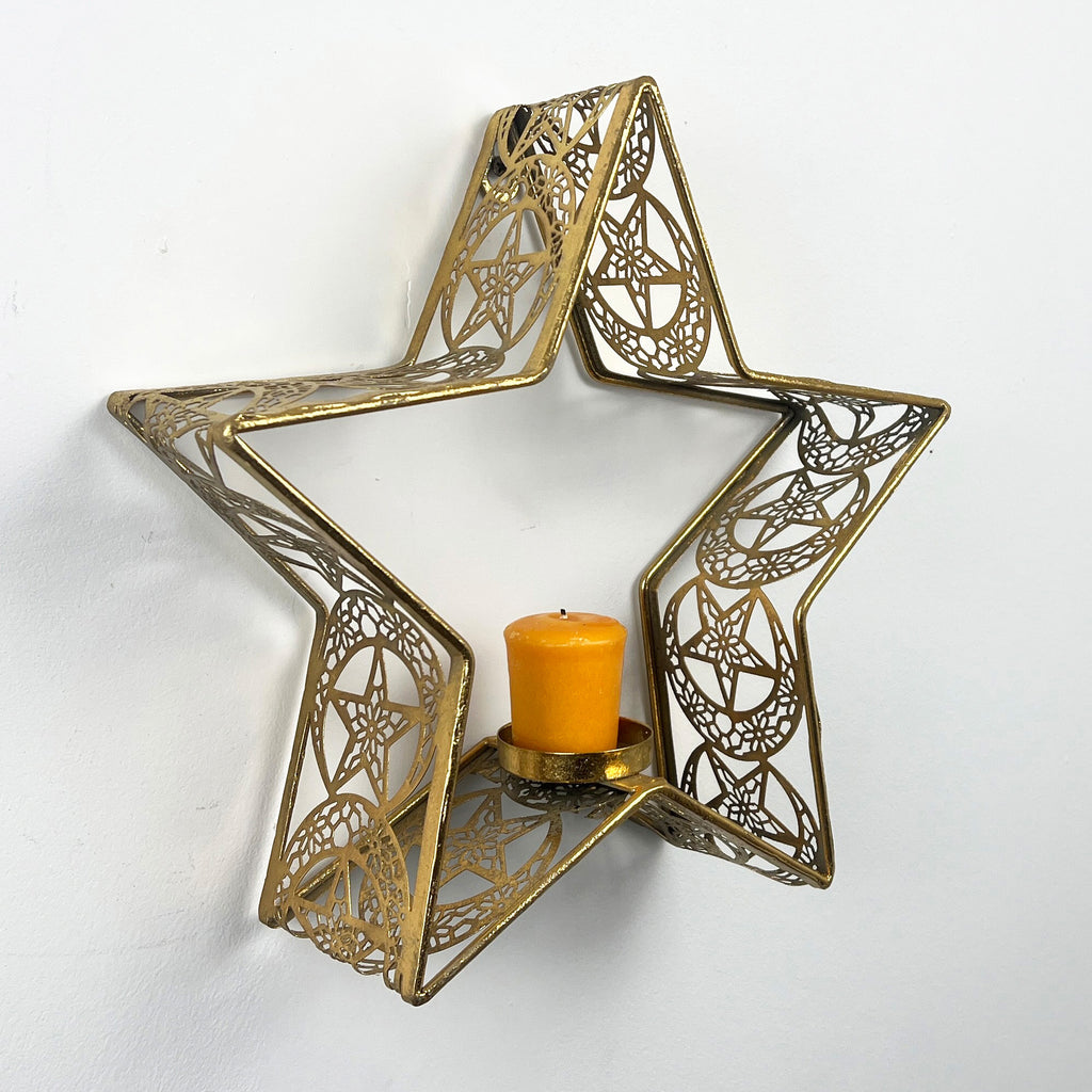 29cm Wall Mounted Gold Star Candle Holder – Metal