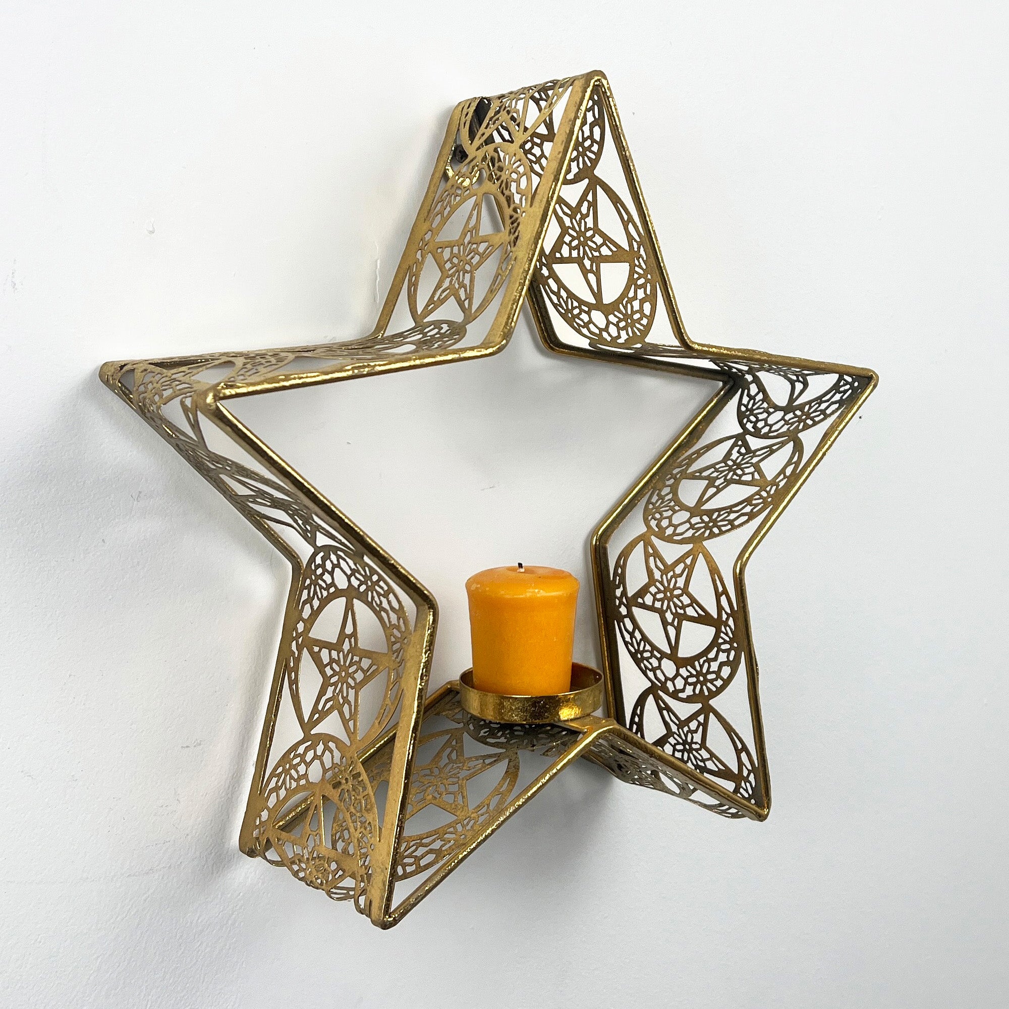 29cm Wall Mounted Gold Star Candle Holder – Metal