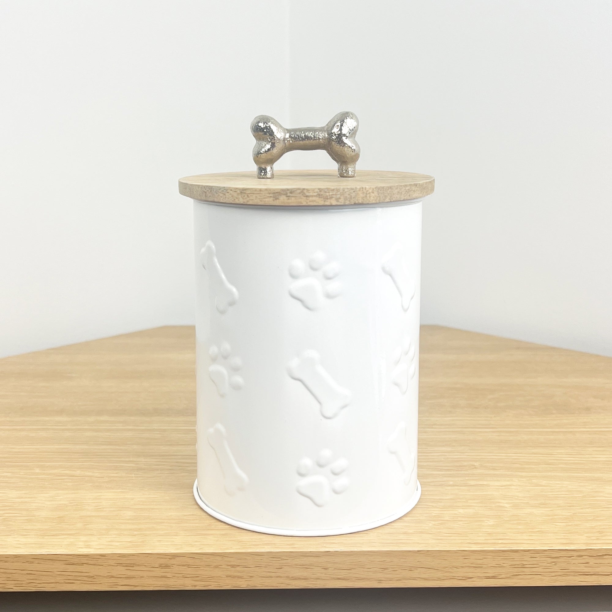 Dog Treat Jar - White Metal