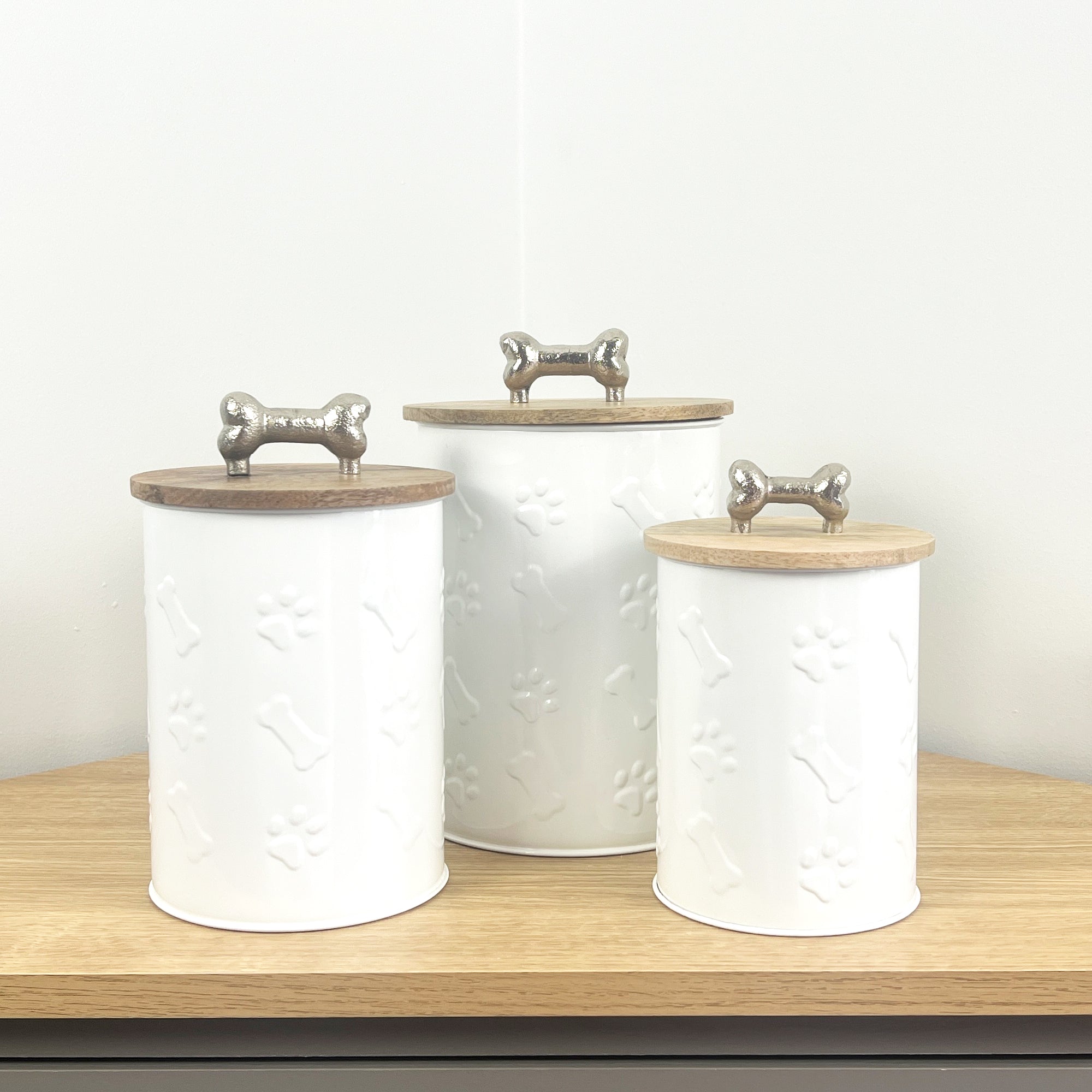 Dog Treat Jar - White Metal