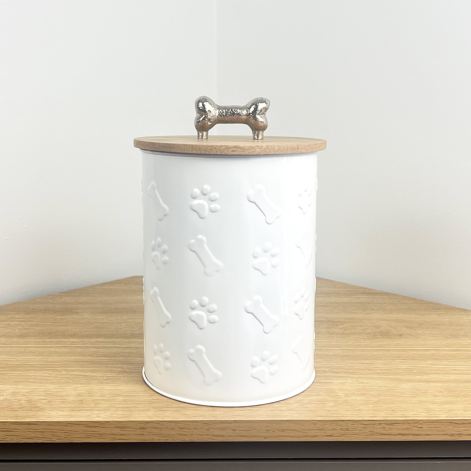 Dog Treat Jar - White Metal