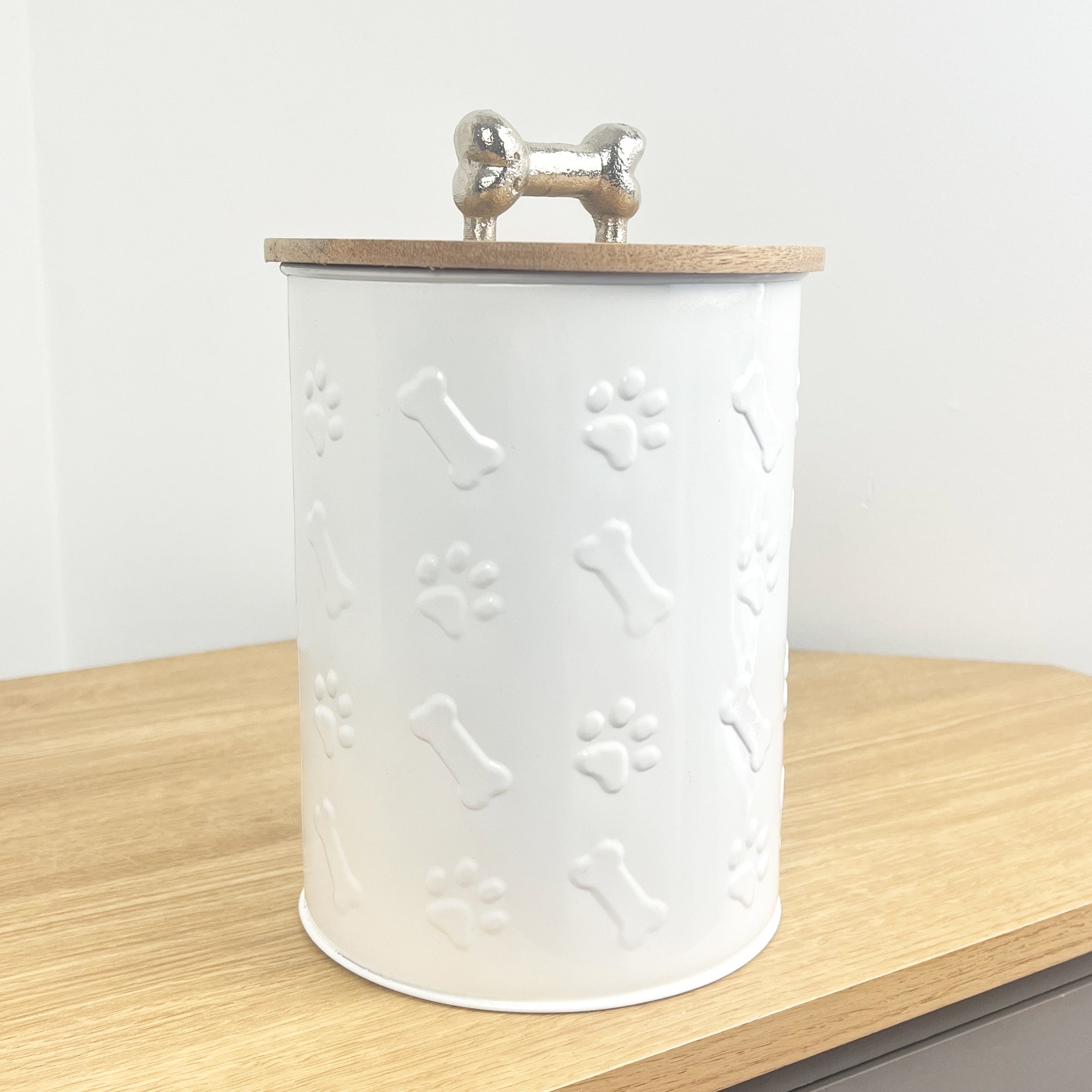 Dog Treat Jar - White Metal