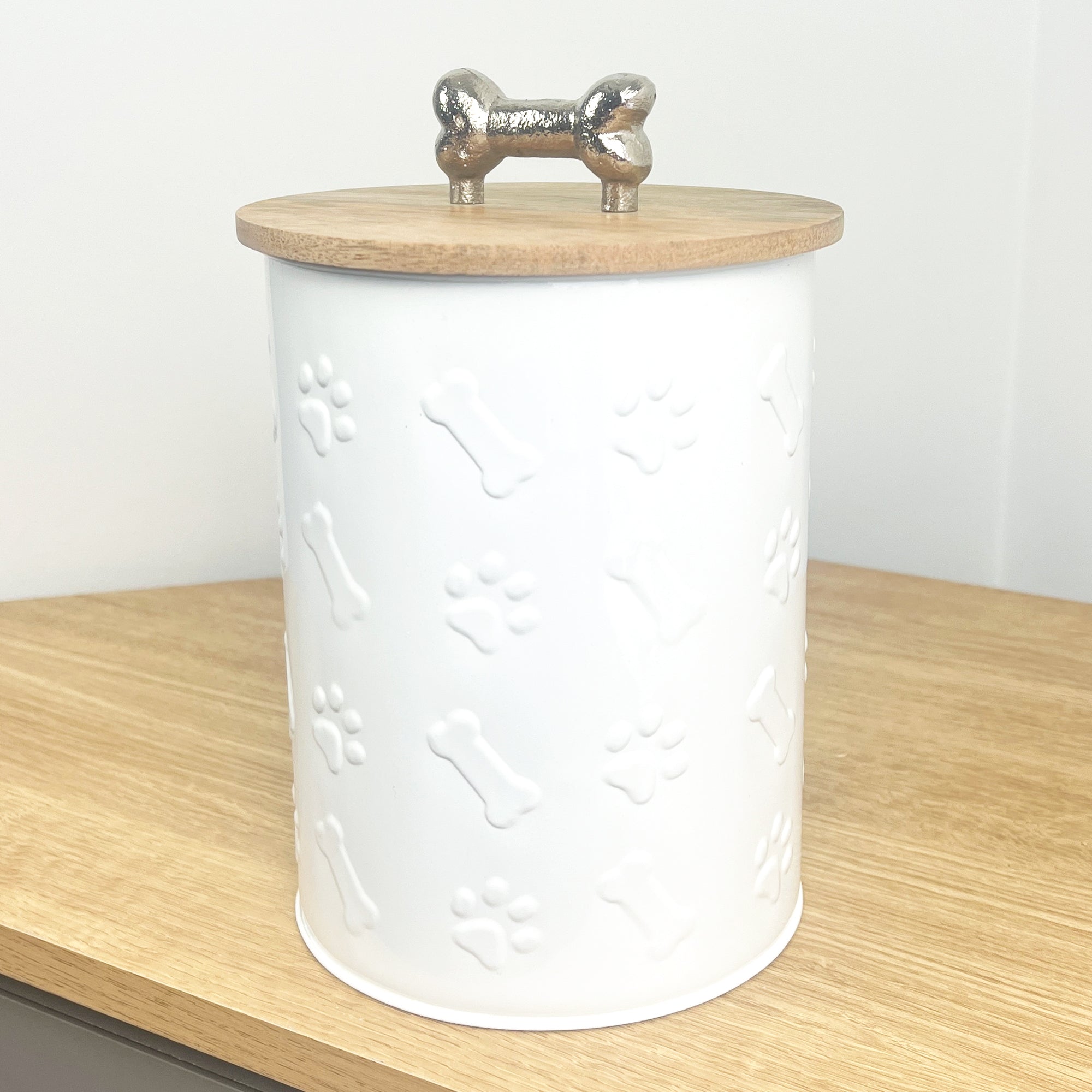 Dog Treat Jar - White Metal