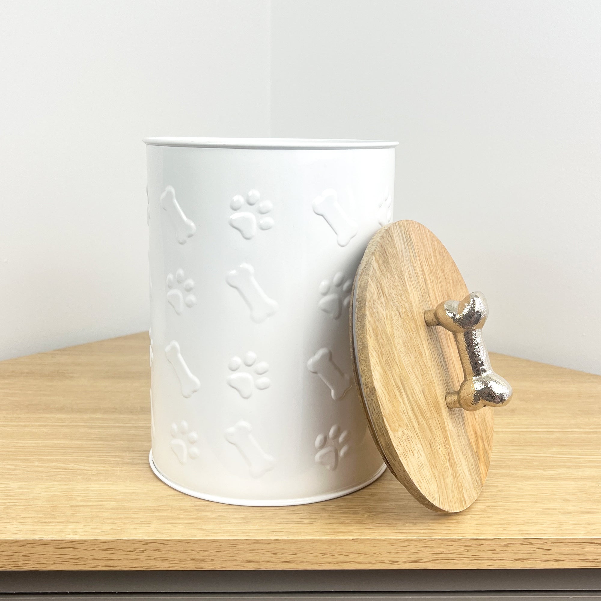 Dog Treat Jar - White Metal