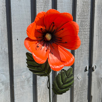 Metal Poppy Garden Stake Ornament