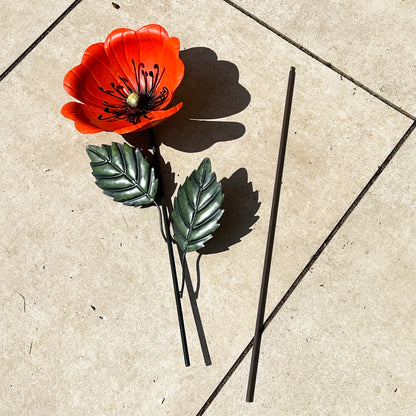 Metal Poppy Garden Stake Ornament