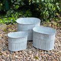 Set of 3 Oval Metal Planters - Chevron Pattern